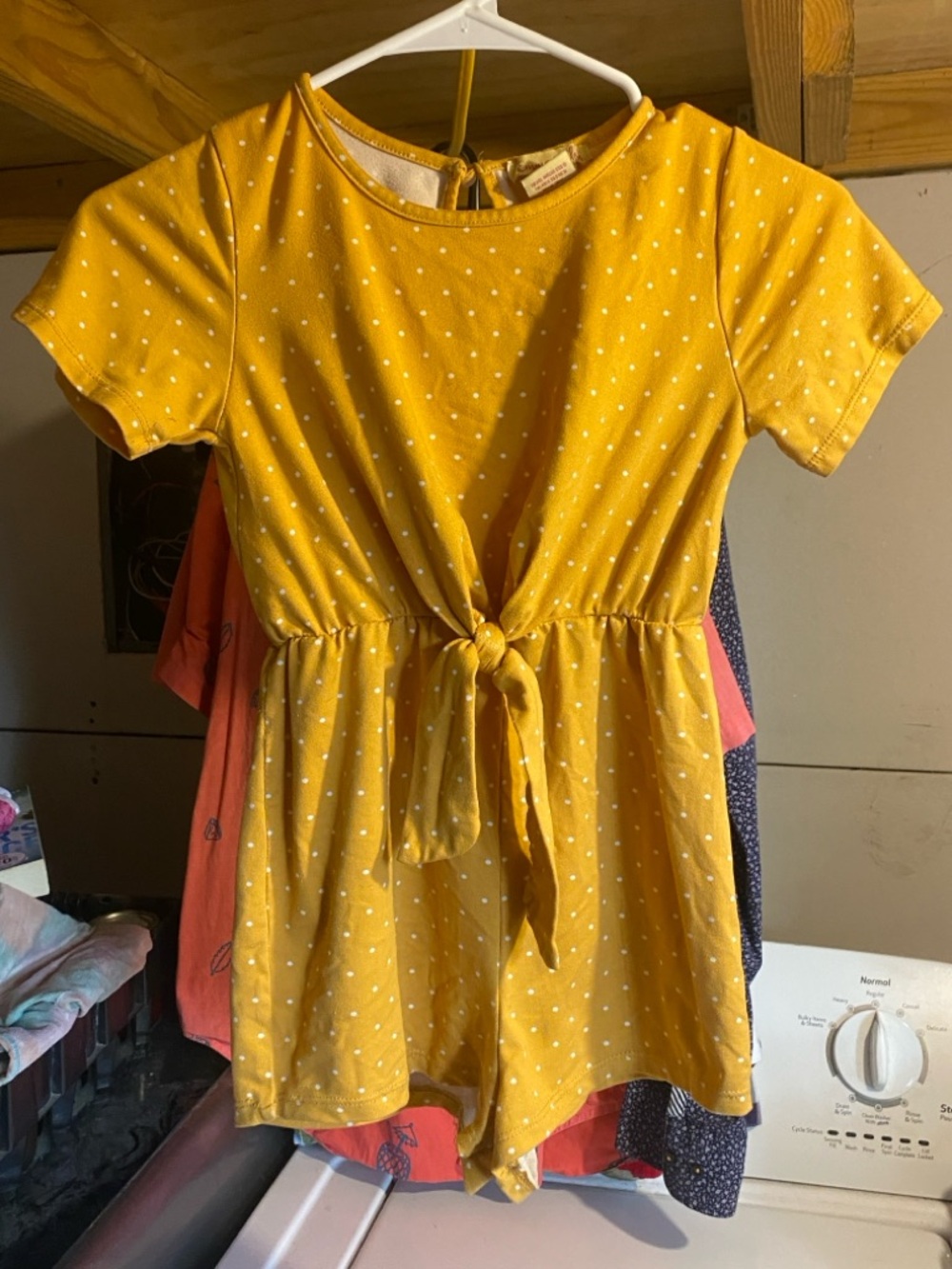 Girls' Yellow Polka Dot Tie-Front Romper